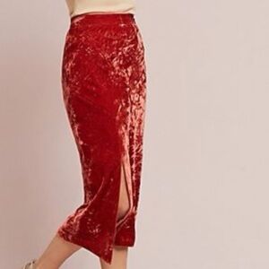 Anthropologie Maeve Orange Crushed Velvet Skirt